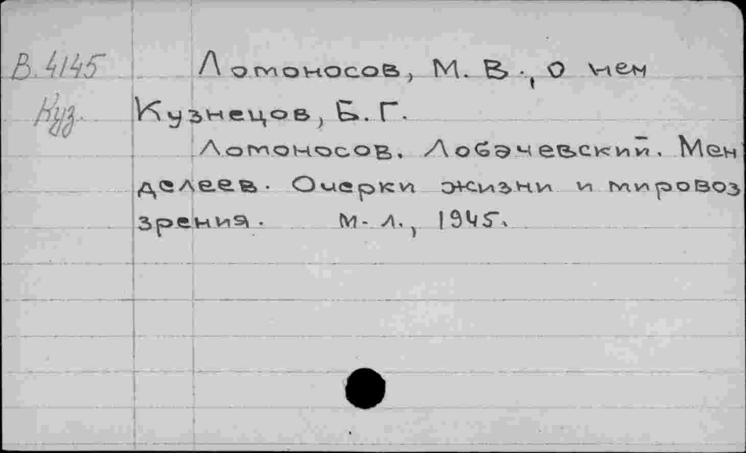 ﻿. W л □ ГПОНОСОВ) M. O Кузнецов ,	.Г,.
Лог^он'ас.ов, ЛоСэчевскии . Мвн делеев • Ovicpvcvx сжизни v, гл провоз Зрения- М- л.} IS'jS'v
—....1---V--------------------------------